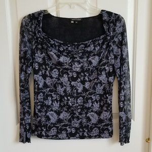 Anne Klein blue and black floral long sleeve top
